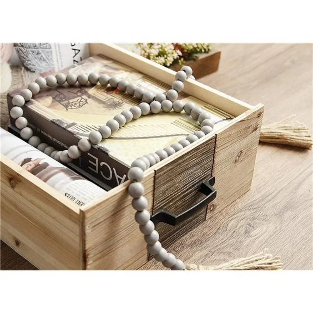Wood Bead Garland with Tassels Wall Hanging Decoration (Gray)